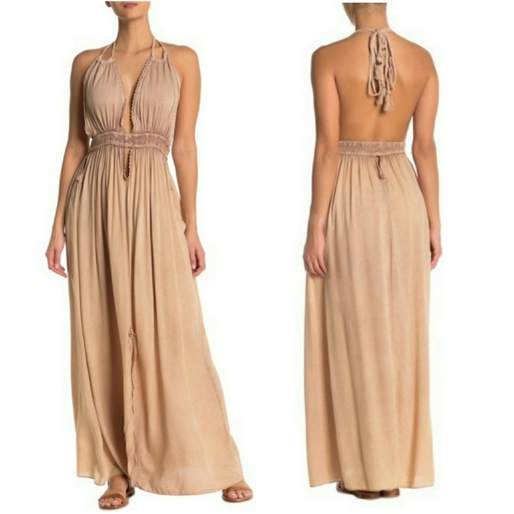 *SOLD* BOHO ME // nude halter plunge keyhole maxi - Picture 1 of 4